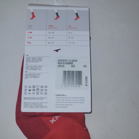 Castelli Entrata 13 Socks Men's 2XL US 11-14 EUR 44-47 Cycling Socks - Picture 3 of 5